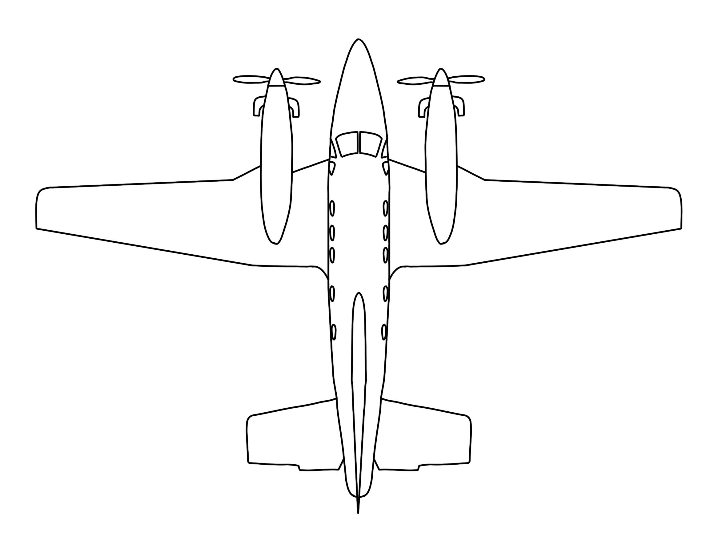 Illustration faite par Théo représentant un Beechcraft 90 King Air vu de dessus