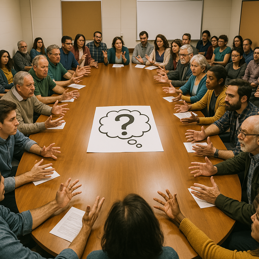 image d'une communauté qui a un débat représenté par Copilot