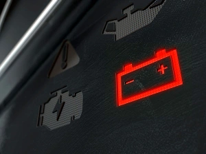 Image montrant le témoin de batterie allumée sur le tableau de bord