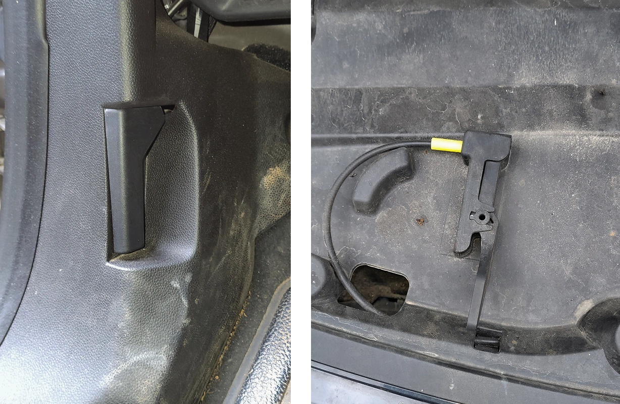 Image d'un levier pour ouvrir le capot de la voiture sur une Renault Kangoo
